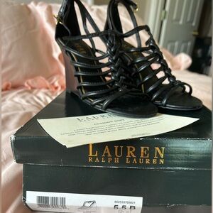 Lauren by Ralph Lauren Black Strappy Wedges Size 5.5